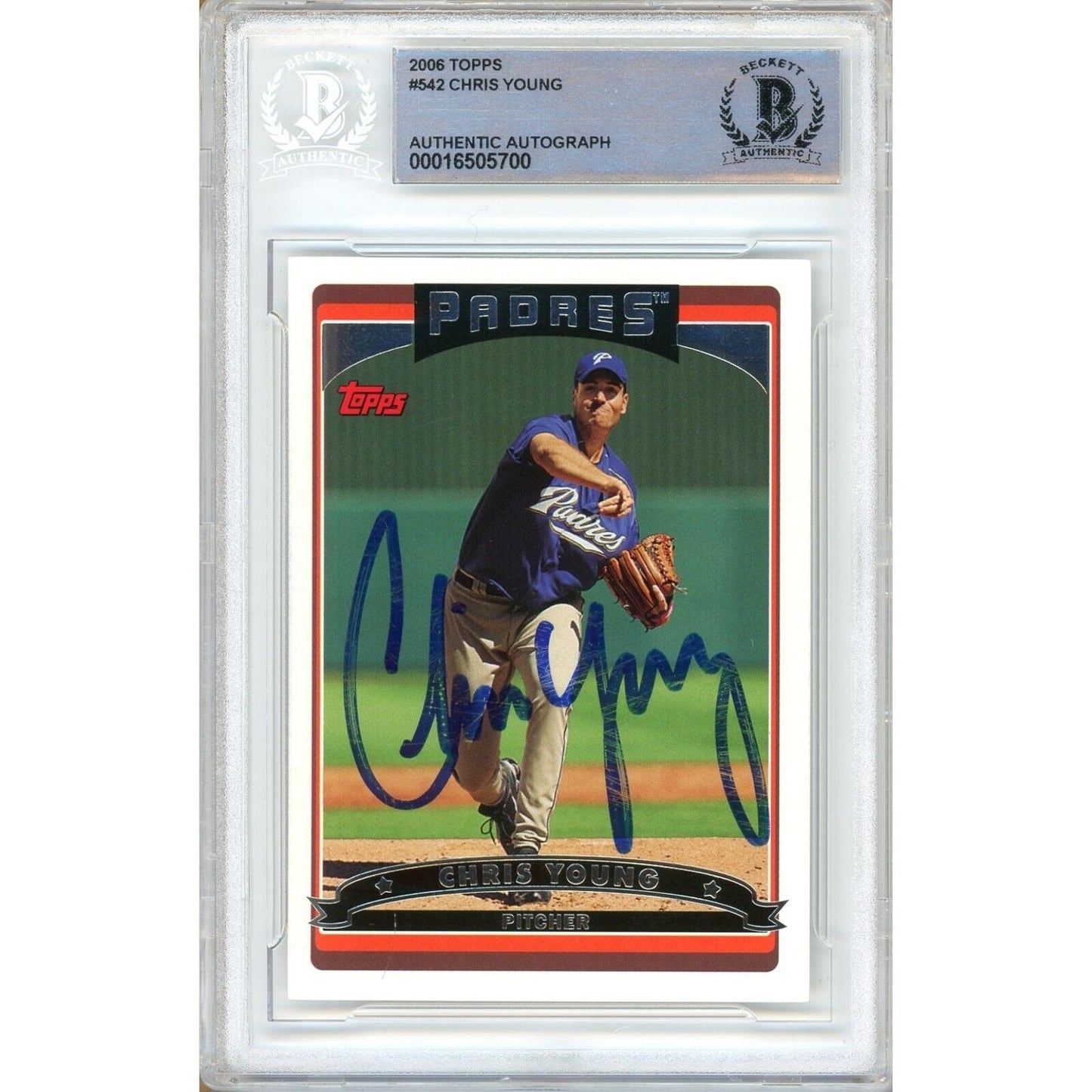 2006 Topps #542 — Chris Young San Diego Padres Autographed Trading Card — Beckett Authentication