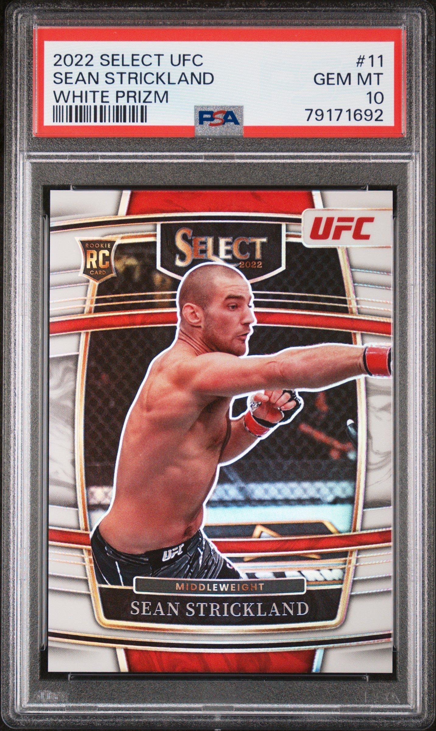 Graded 2022 Panini Select UFC Sean Strickland #11 White Prizm #/75 Rookie RC UFC MMA Card PSA 10 Gem Mint