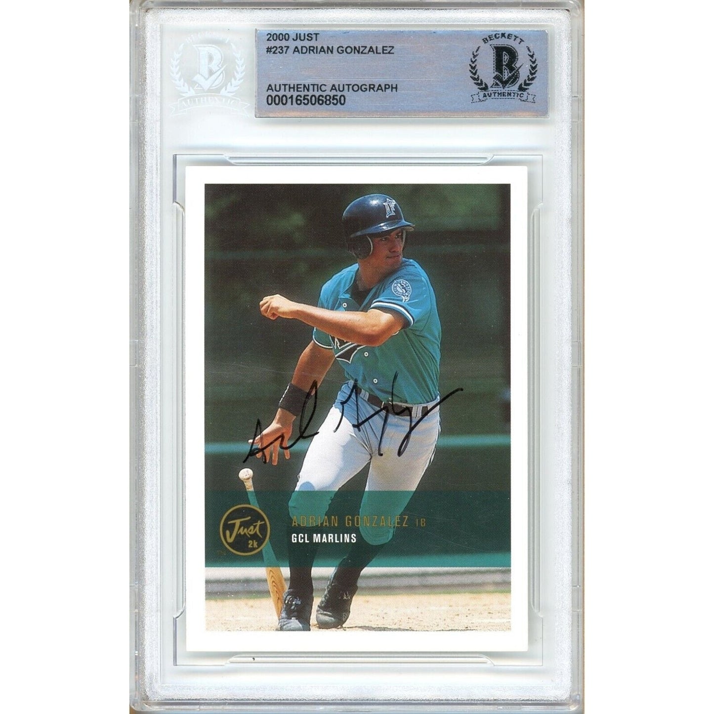 2000 Just Minors #237 — Adrian Gonzalez Marlins Autographed Trading Card — Beckett Authentication