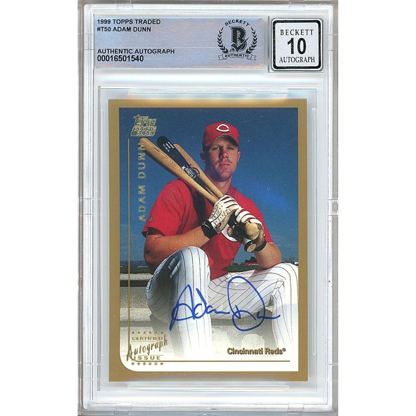 1999 Topps Traded #T50 — Adam Dunn Cincinnati Reds Autographed Trading Card — Beckett Authentication