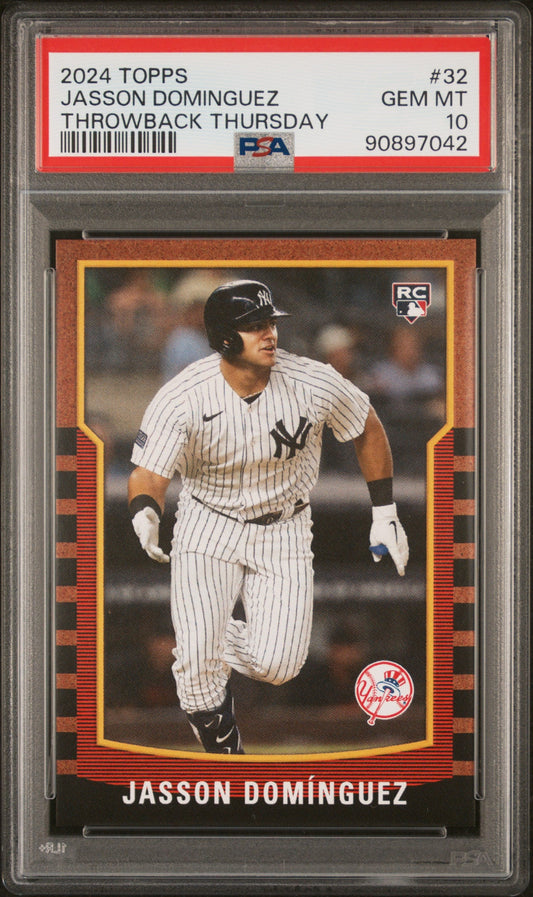 Graded 2024 Topps Jasson Dominguez #32 Throwback Thursday Rookie RC Baseball Card PSA 10 Gem Mint