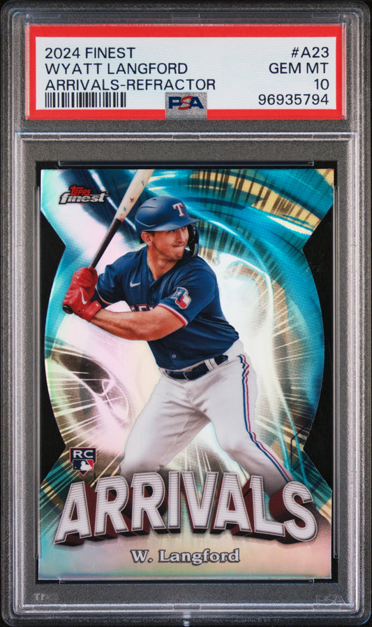Graded 2024 Topps Finest Wyatt Langford #A23 Arrivals Refractor Rookie RC Baseball Card PSA 10 Gem Mint