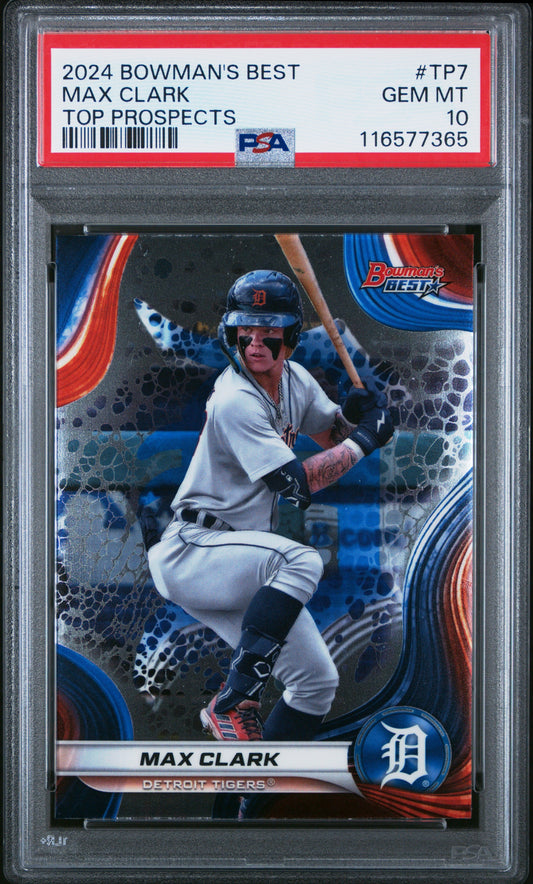 Graded 2024 Topps Bowmans Best Max Clark #TP7 Top Prospects Rookie RC Baseball Card PSA 10 Gem Mint