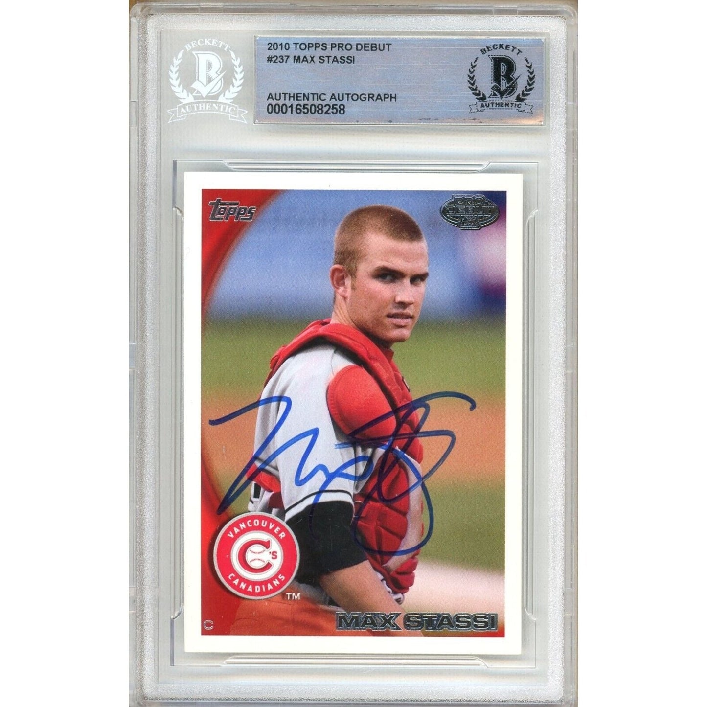 Max Stassi Houston Astros Signed 2010 Topps Pro Debut Baseball Card BAS Auth Auto Slab