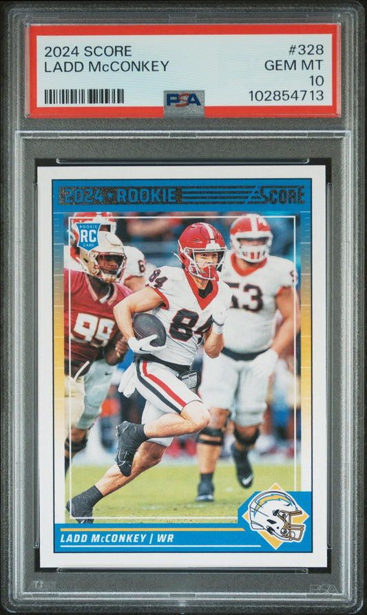 Graded 2024 Panini Score Ladd McConkey #328 Rookie RC Football Card PSA 10 Gem Mint