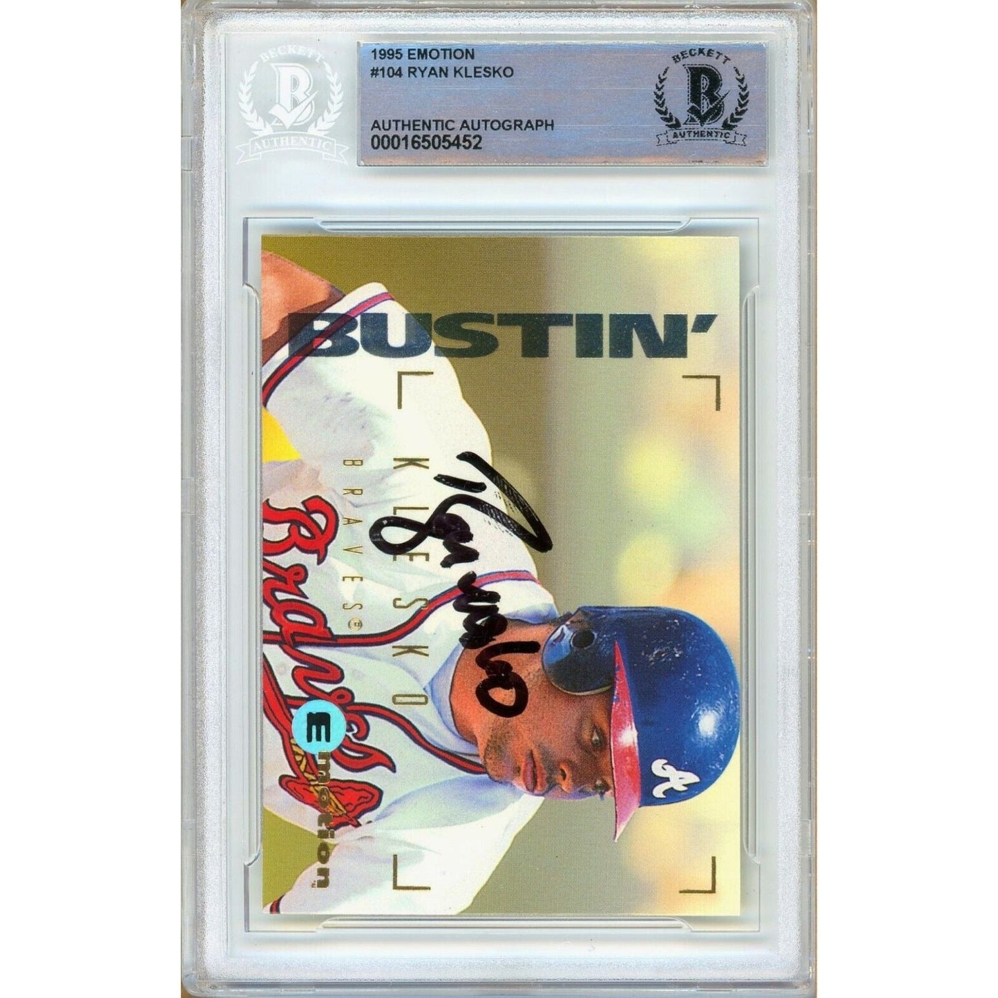 Ryan Klesko Atlanta Braves Signed 1995 Skybox Emotion Card Beckett Authentic Auto Slab