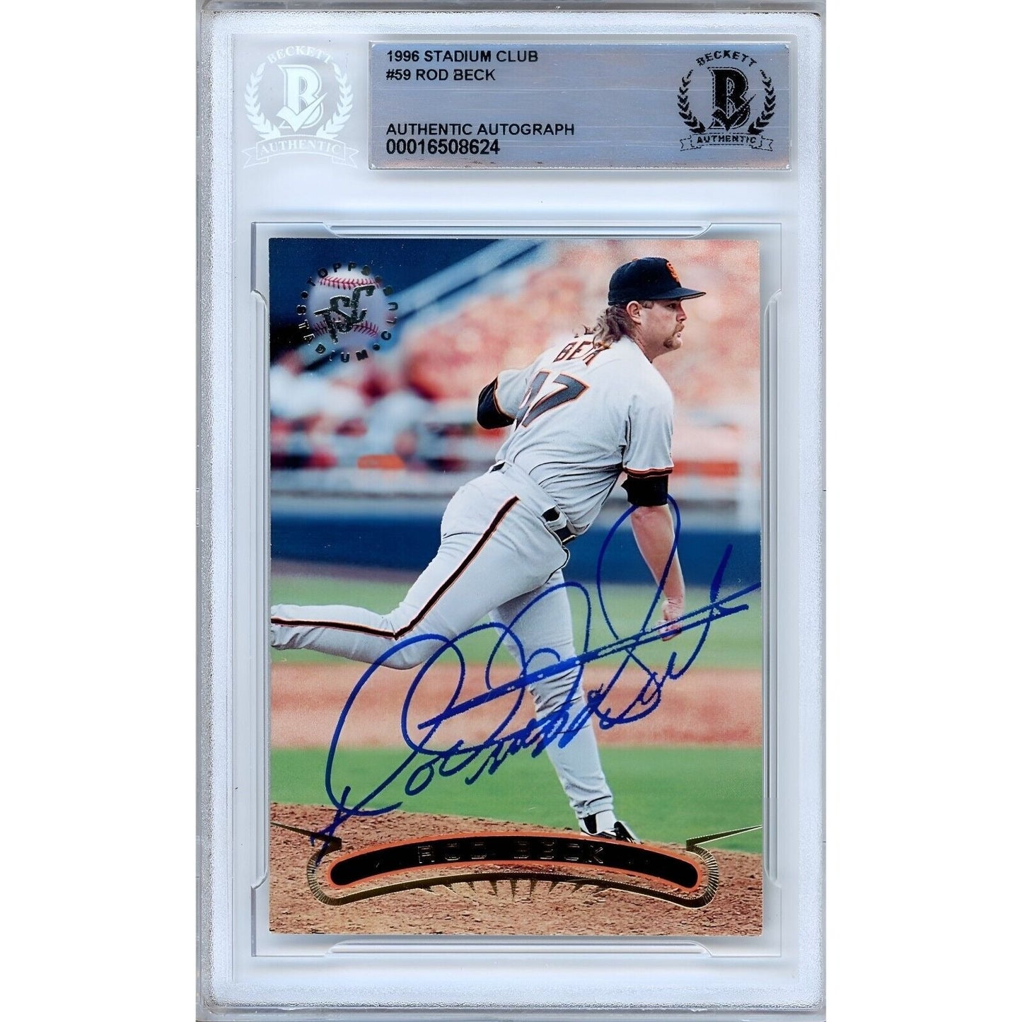 Rod Beck San Francisco Giants Signed 1996 Stadium Club Card Beckett Authentic Auto Slab