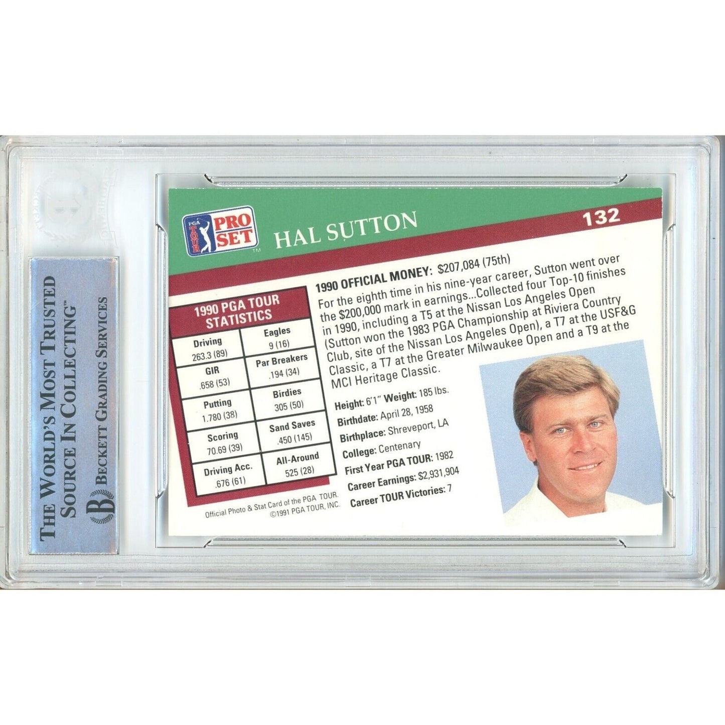 1991 PGA Pro Set #132 — Hal Sutton Autographed Trading Card — Beckett Authentication