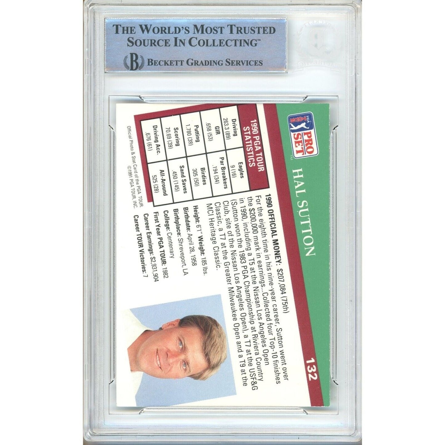 1991 PGA Pro Set #132 — Hal Sutton Autographed Trading Card — Beckett Authentication