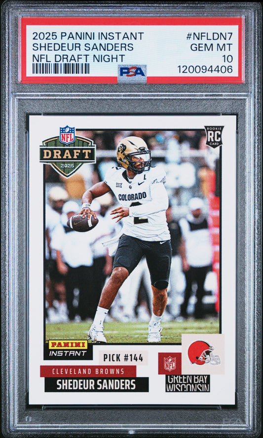 Graded 2025 Panini Instant Shedeur Sanders #NFLDN7 Draft Night Rookie RC Football Card PSA 10 Gem Mint