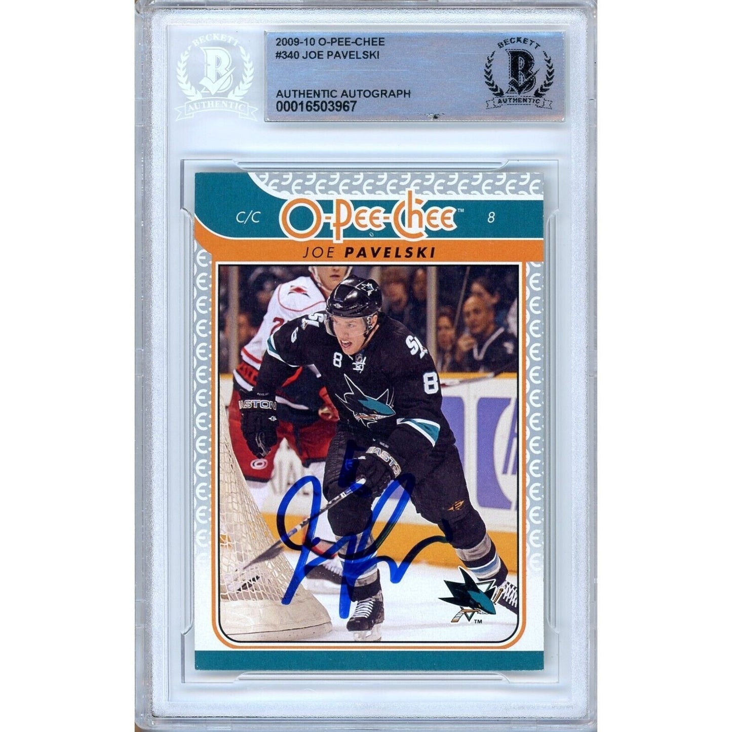 2009–10 O #te — Pee — Chee — Joe Pavelski San Jose Sharks Autographed Trading Card — Beckett Authentication