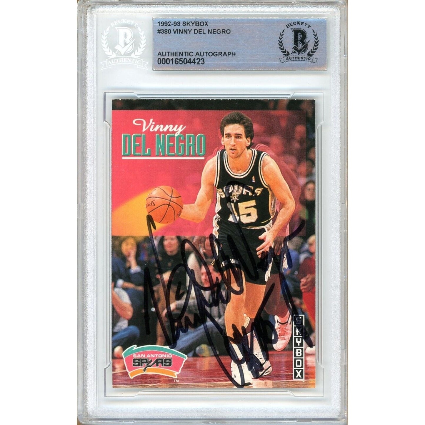 Vinny Del Negro San Antonio Spurs Signed 1992-93 Skybox Basketball Card Beckett Auth Auto