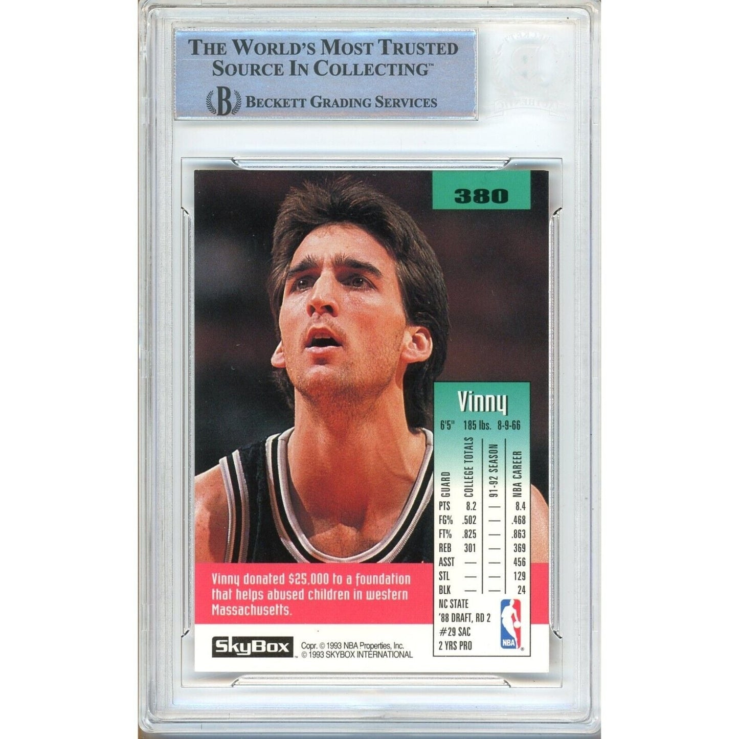 Vinny Del Negro San Antonio Spurs Signed 1992-93 Skybox Basketball Card Beckett Auth Auto