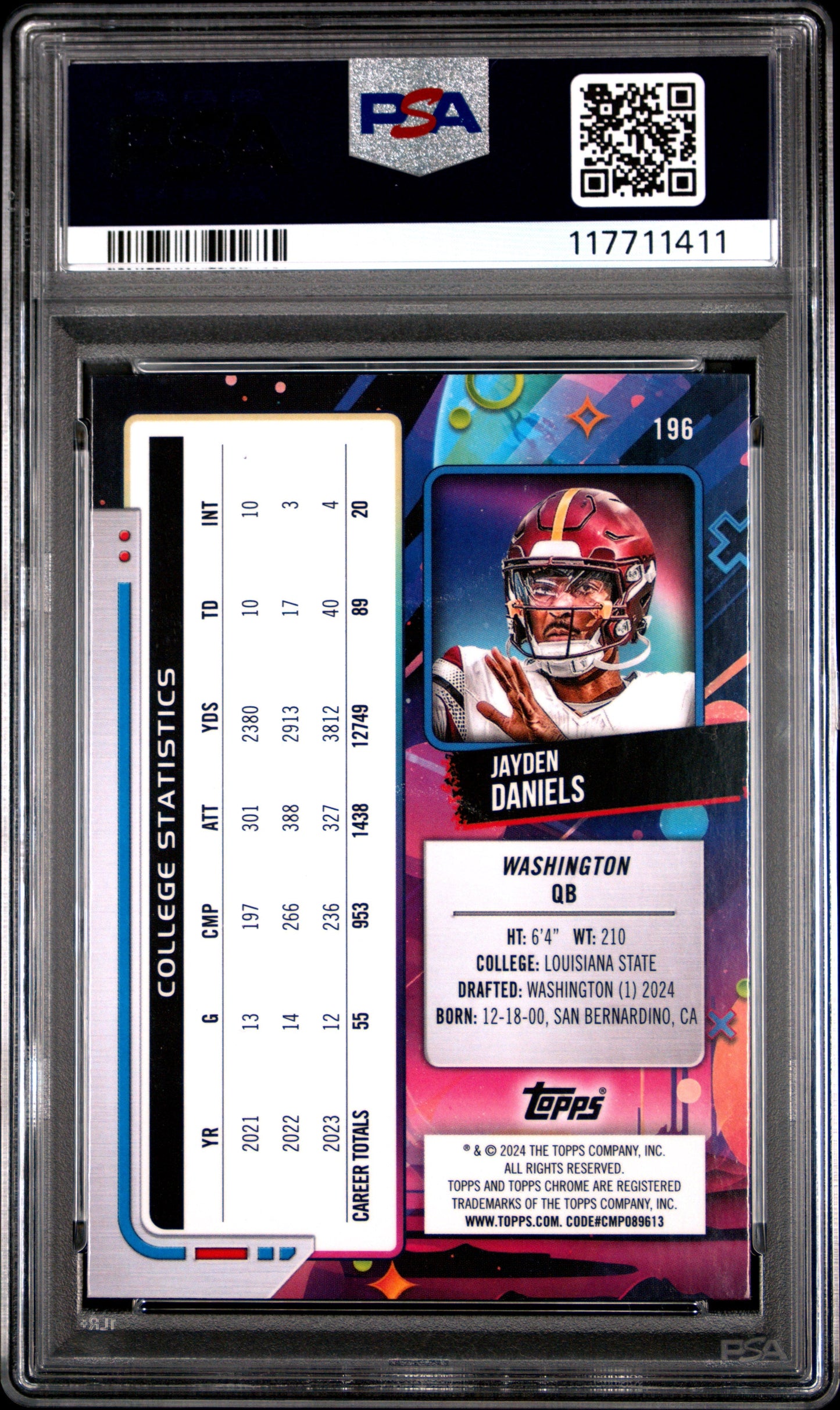 Graded 2024 Topps Cosmic Chrome Jayden Daniels #196 Rookie RC Football Card PSA 10 Gem Mint - Sport Cards