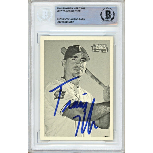 Travis Hafner Texas Rangers Signed 2001 Bowman Heritage Rookie Card Beckett Auth Auto