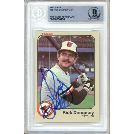 Rick Dempsey Baltimore Orioles Signed 1983 Fleer Baseball Card Beckett Authentic Auto Slab