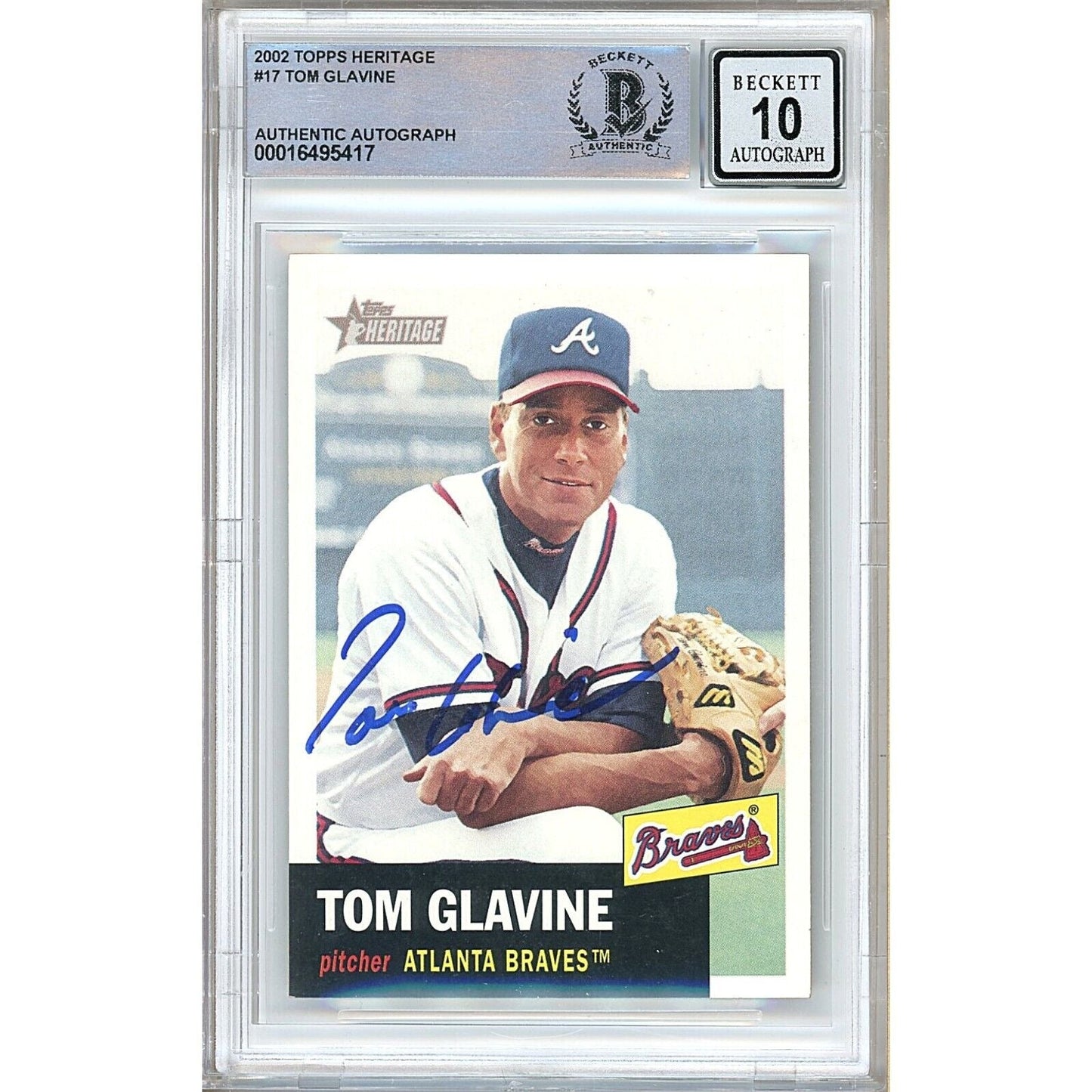 Tom Glavine Atlanta Braves Signed 2002 Topps Heritage Card BGS Auto 10 Graded Slab