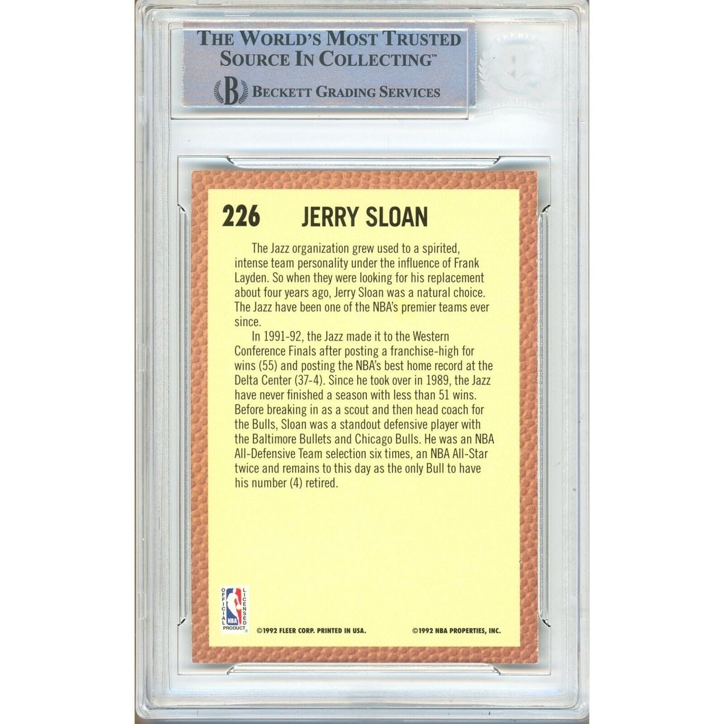 1992-93 Fleer — Jerry Sloan Utah Jazz Utah Jazz Autographed Trading Card — Beckett Authentication