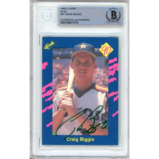 1990 Classic Blue #57 — Craig Biggio Houston Astros Autographed Trading Card — Beckett Authentication