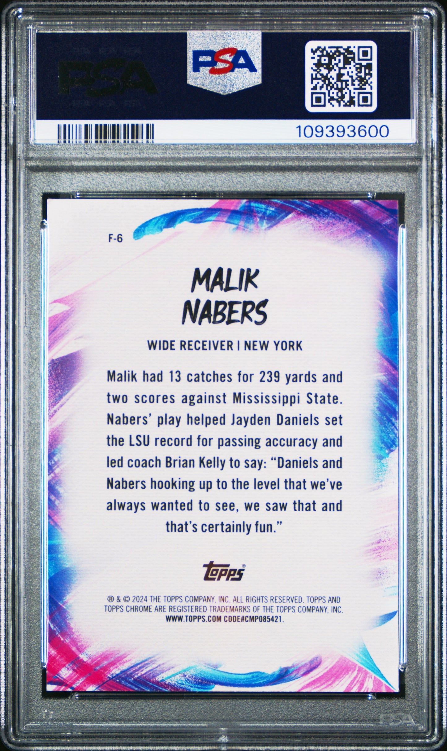 Graded 2024 Topps Chrome Malik Nabers #F6 Finesse Rookie RC Football Card PSA 10 Gem Mint