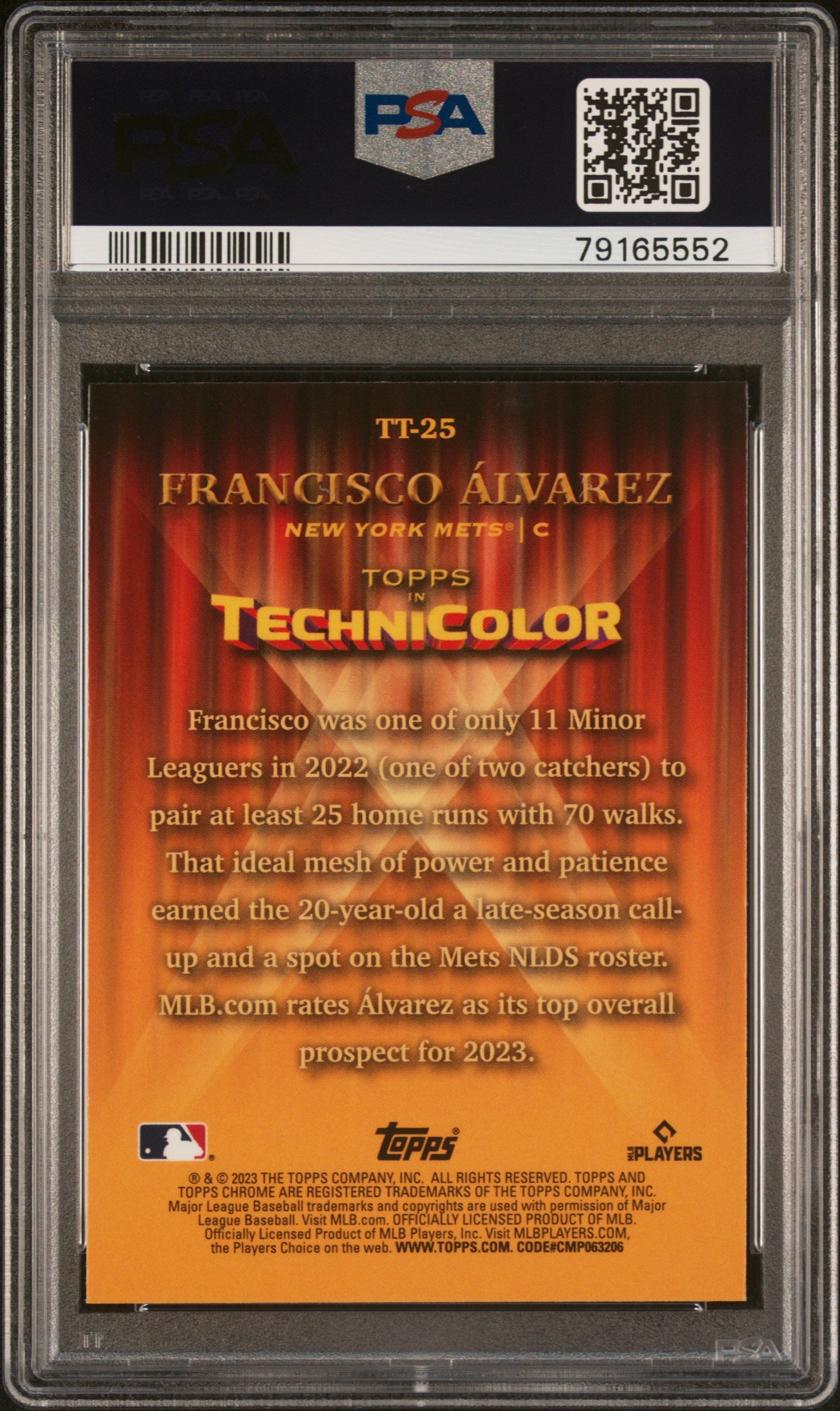 Graded 2023 Topps Chrome Francisco Alvarez #TT25 Topps in Technicolor Rookie RC Baseball Card PSA 10 Gem Mint