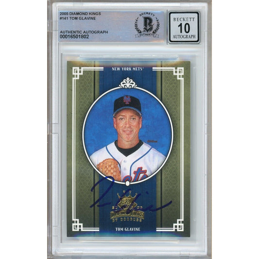 Tom Glavine New York Mets Signed 2005 Diamond Kings Card BGS Auto 10 Graded Slab