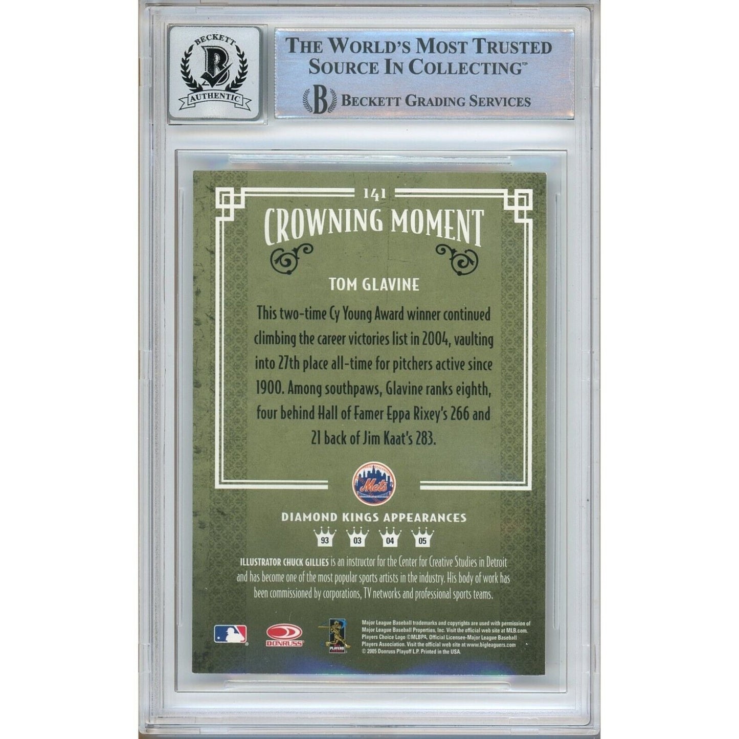 Tom Glavine New York Mets Signed 2005 Diamond Kings Card BGS Auto 10 Graded Slab
