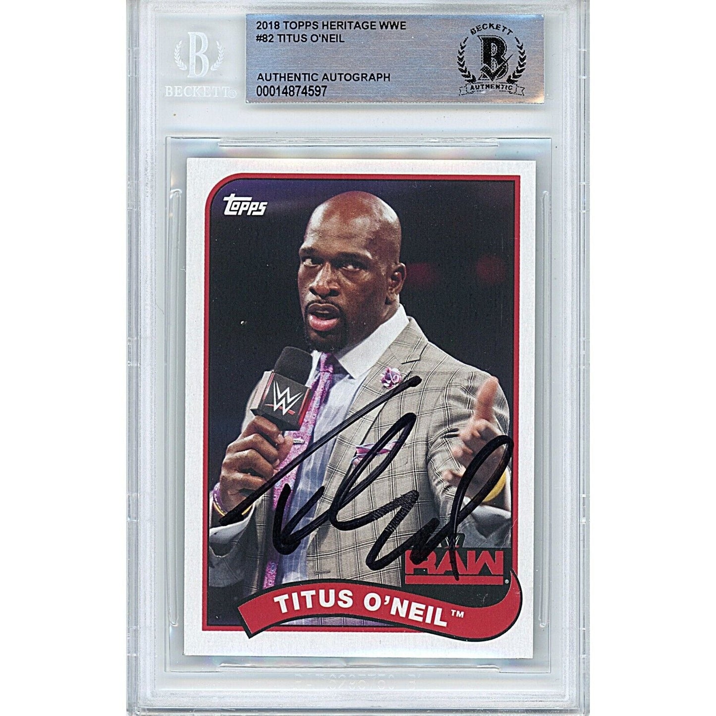 Titus O'Neil Signed 2018 WWE Topps Heritage Wrestling Card Beckett Authentic Auto Slab