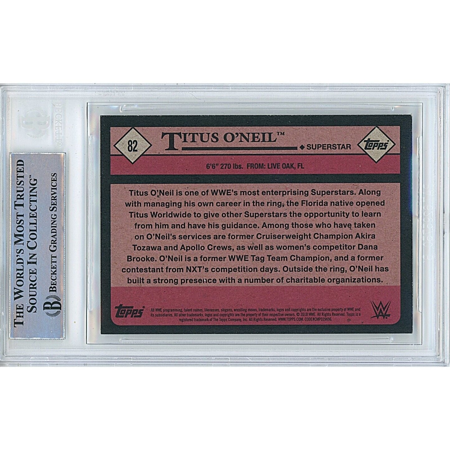 Titus O'Neil Signed 2018 WWE Topps Heritage Wrestling Card Beckett Authentic Auto Slab