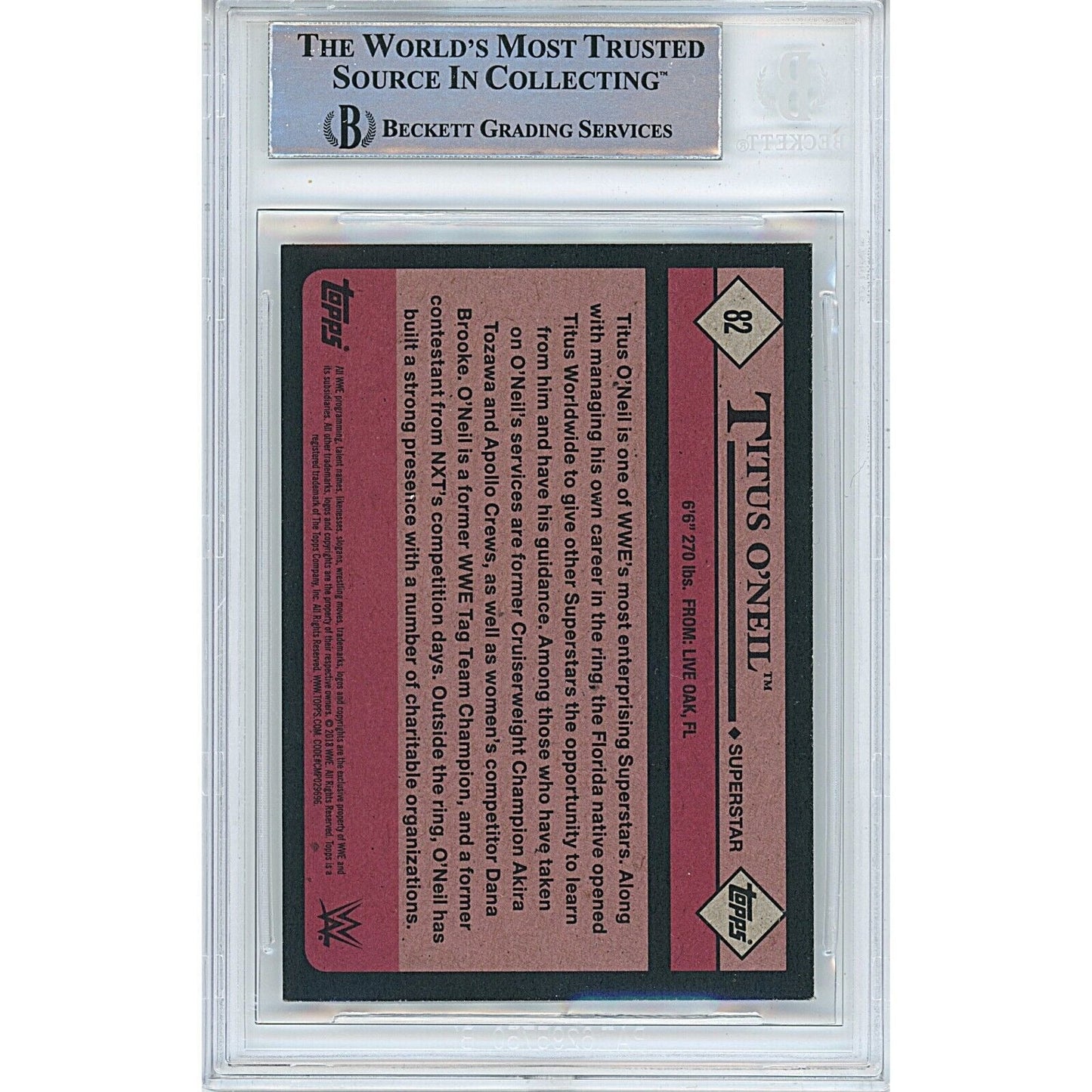 Titus O'Neil Signed 2018 WWE Topps Heritage Wrestling Card Beckett Authentic Auto Slab