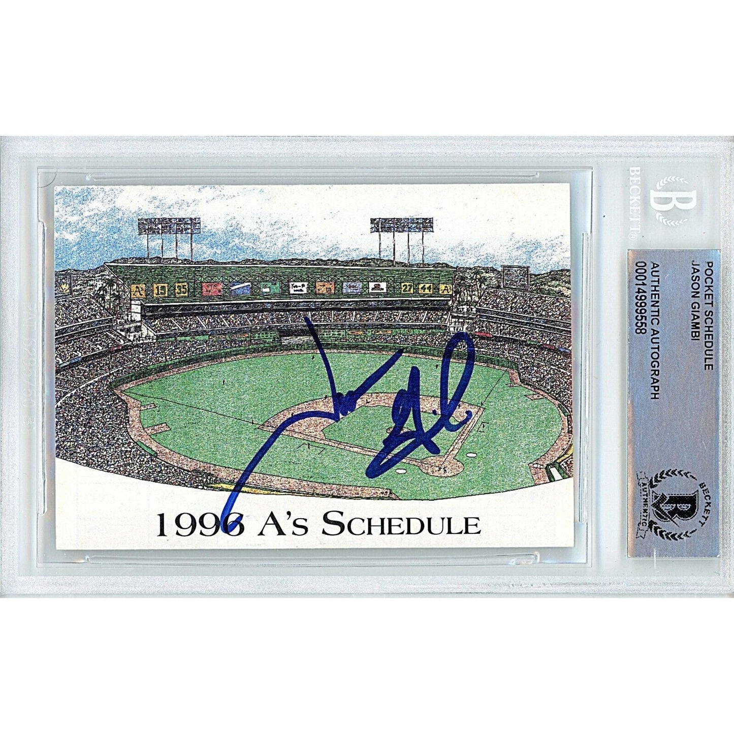 Jason Giambi Oakland Athletics Autographed 1996 Season Pocket Schedule — Beckett Authentication