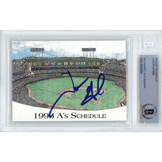 Jason Giambi Oakland Athletics Autographed 1996 Season Pocket Schedule — Beckett Authentication