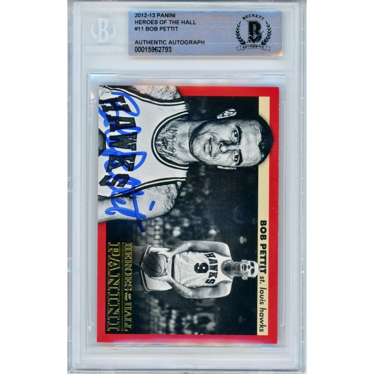 2013-14 Panini Heroes of the Hall #38 — Bob Pettit St Louis Hawks Autographed Trading Card — Beckett Authentication