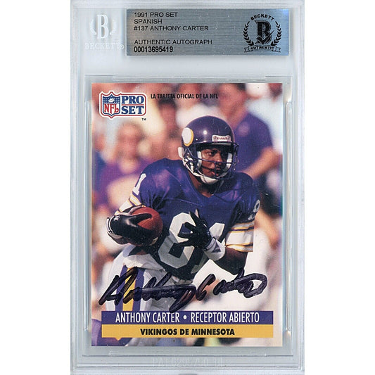 1991 NFL Pro Set #137 — Anthony Carter Minnesota Vikings Autographed Trading Card — Beckett Authentication