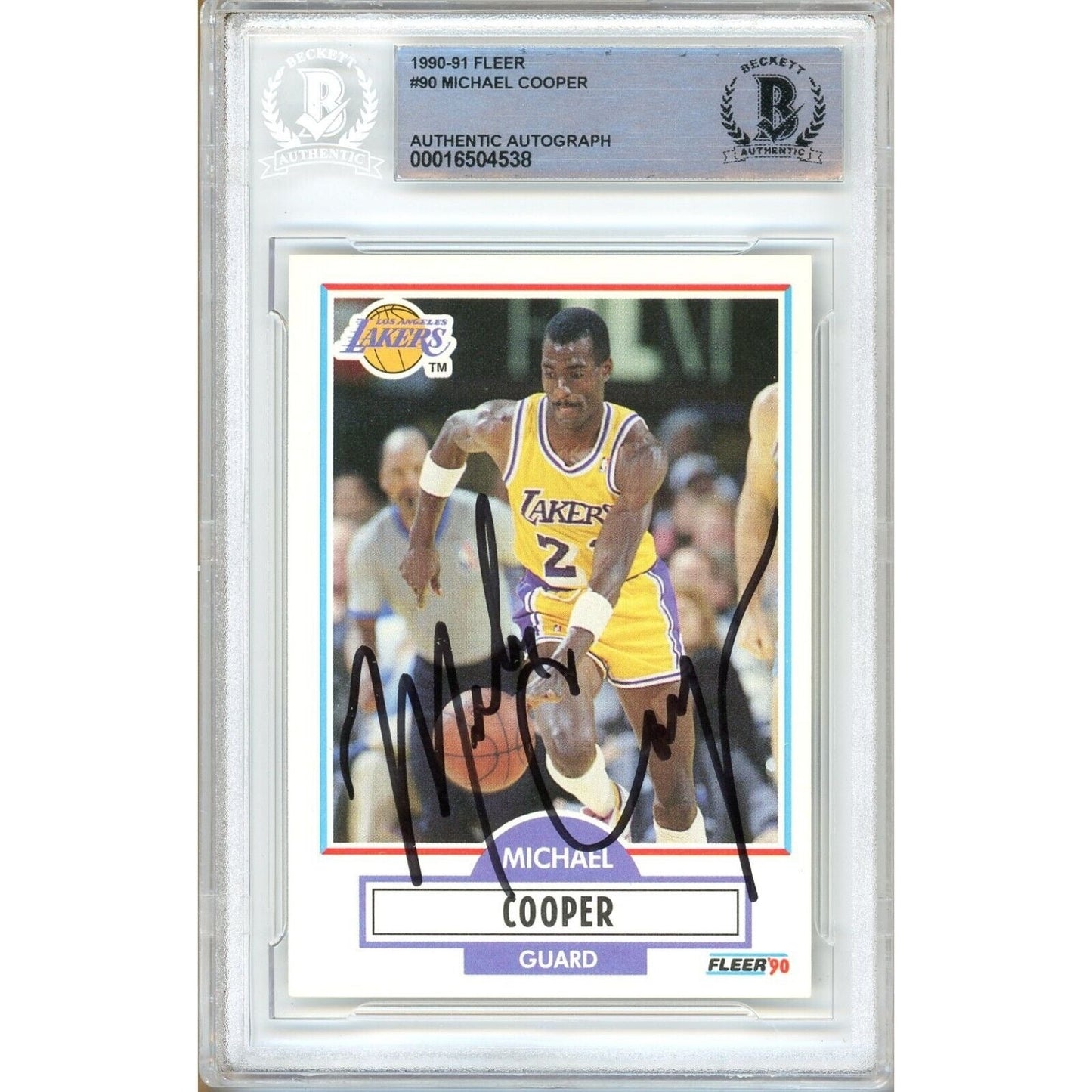 Michael Cooper Los Angeles Lakers Signed 1990-91 Fleer Basketball Card BAS Auth Auto