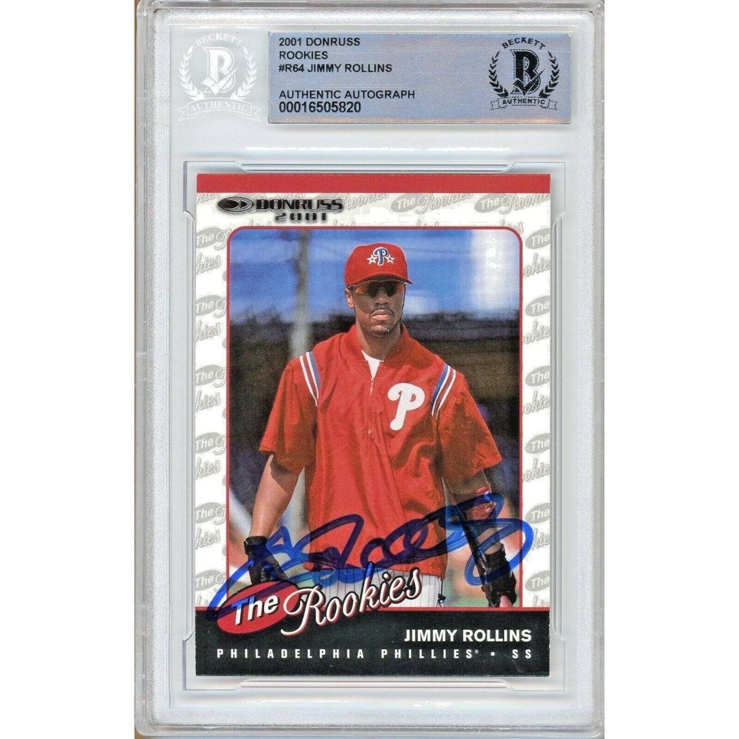 2001 Donruss — Jimmy Rollins Phillies Autographed Trading Card — Beckett Authentication