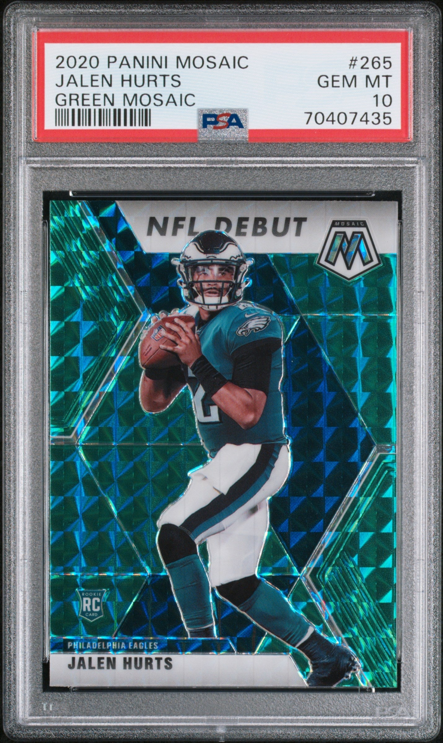 Graded 2020 Panini Mosaic Jalen Hurts #265 Green Mosaic Rookie RC Football Card PSA 10 Gem Mint