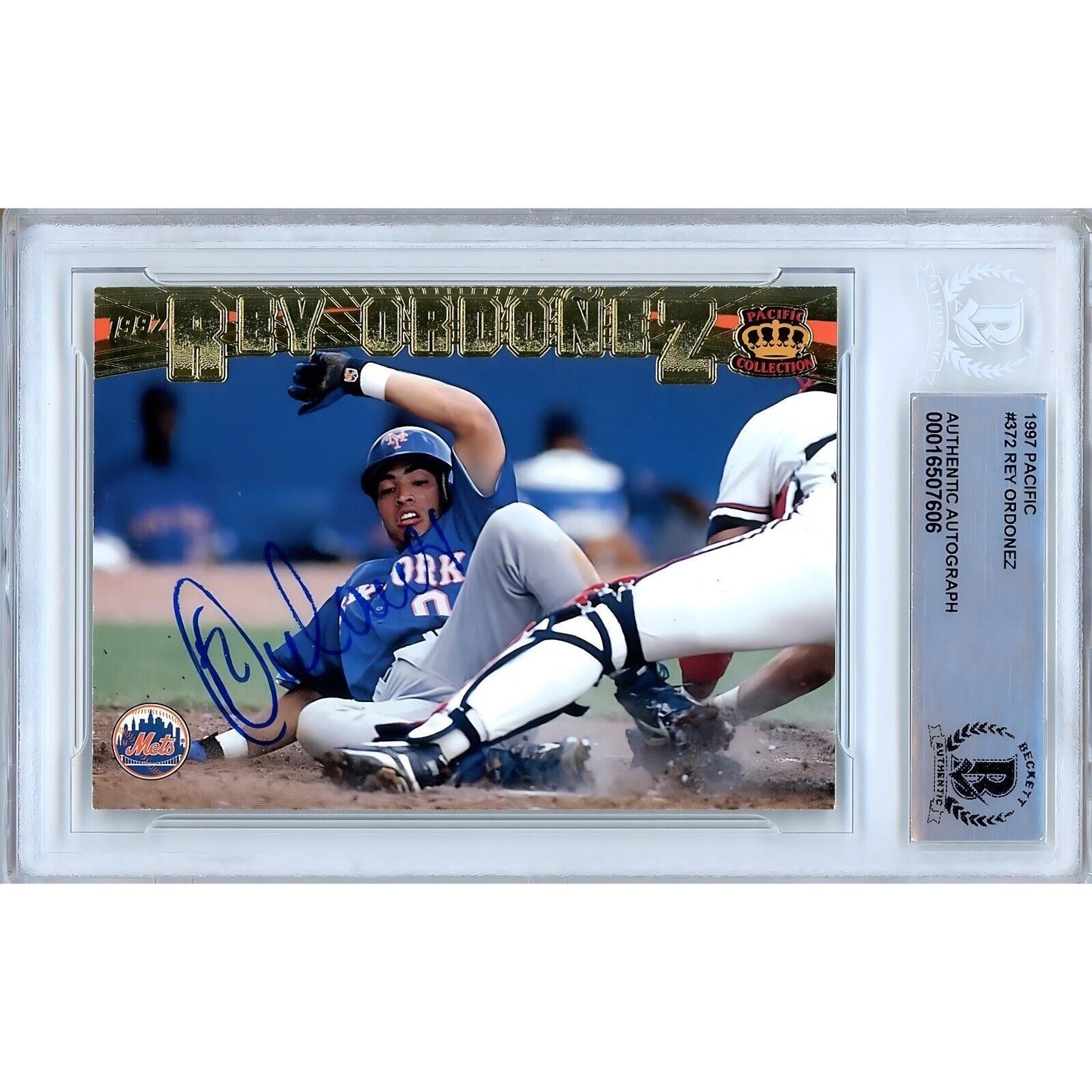 Rey Ordonez New York Mets Signed 1997 Pacific Baseball Card Beckett Authentic Auto Slab