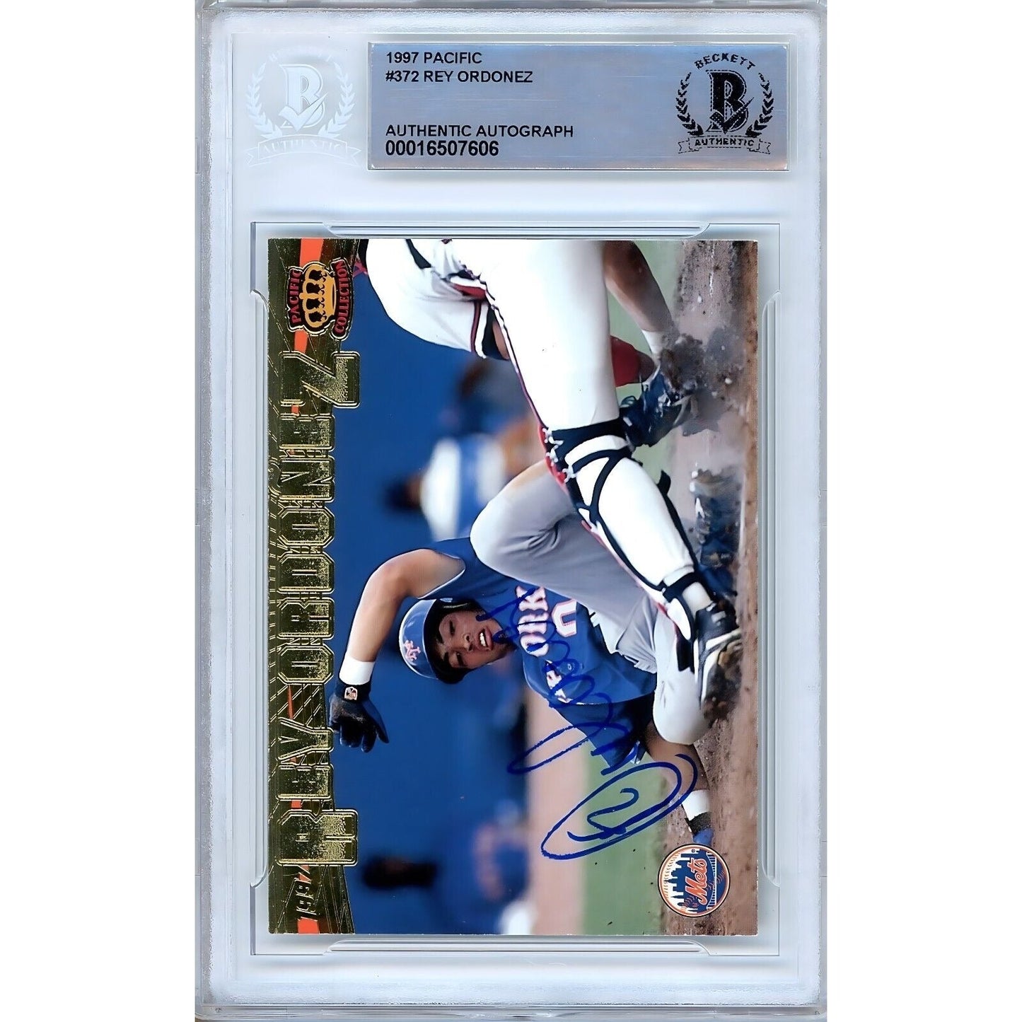 Rey Ordonez New York Mets Signed 1997 Pacific Baseball Card Beckett Authentic Auto Slab