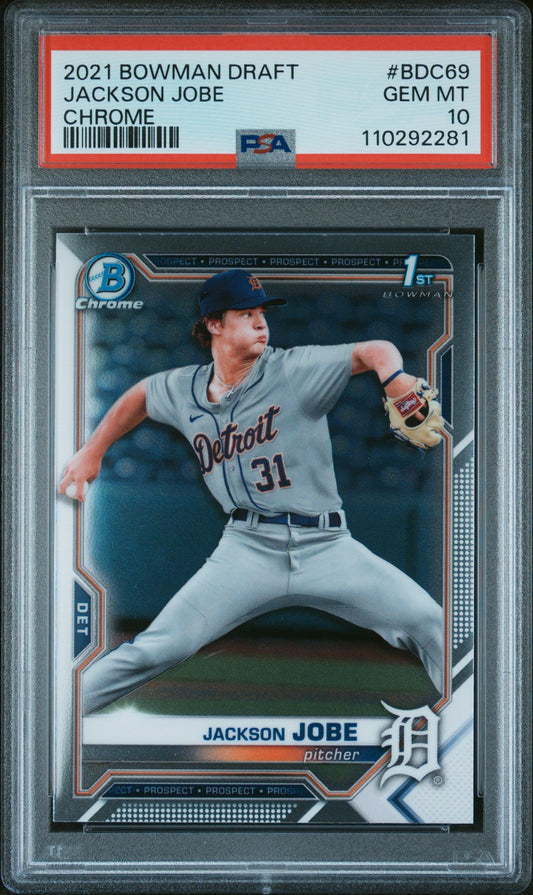 Graded 2021 Topps Bowman Draft Jackson Jobe #BDC69 Chrome Rookie RC Baseball Card PSA 10 Gem Mint