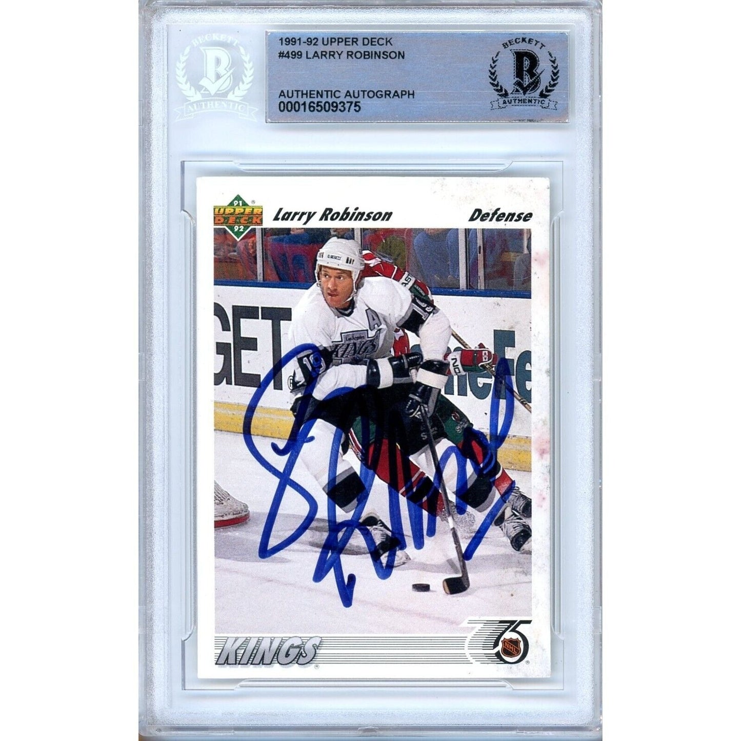 1991-92 Upper Deck #499 — Larry Robinson Los Angeles Kings Autographed Trading Card — Beckett Authentication