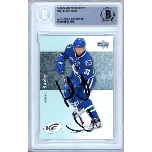 2007-08 Upper Deck Ice #86 — Henrik Sedin Vancouver Canucks Autographed Trading Card — Beckett Authentication