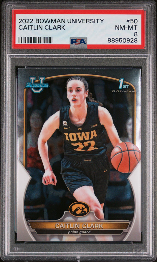 Graded 2022 Topps Bowman University Caitlin Clark #50 Rookie RC Basketball Card PSA 8 Near Mint
