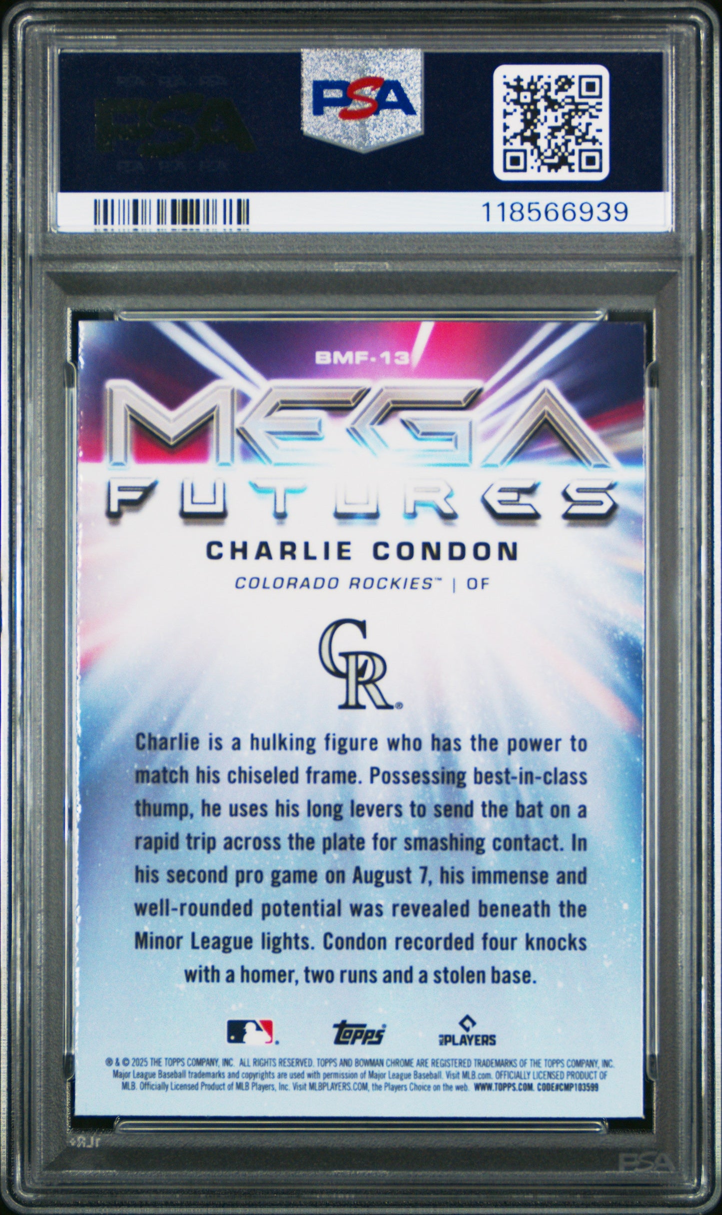 Graded 2025 Topps Bowman Mega Box Charlie Condon #BMF13 Mega Futures Rookie RC Baseball Card PSA 10 Gem Mint