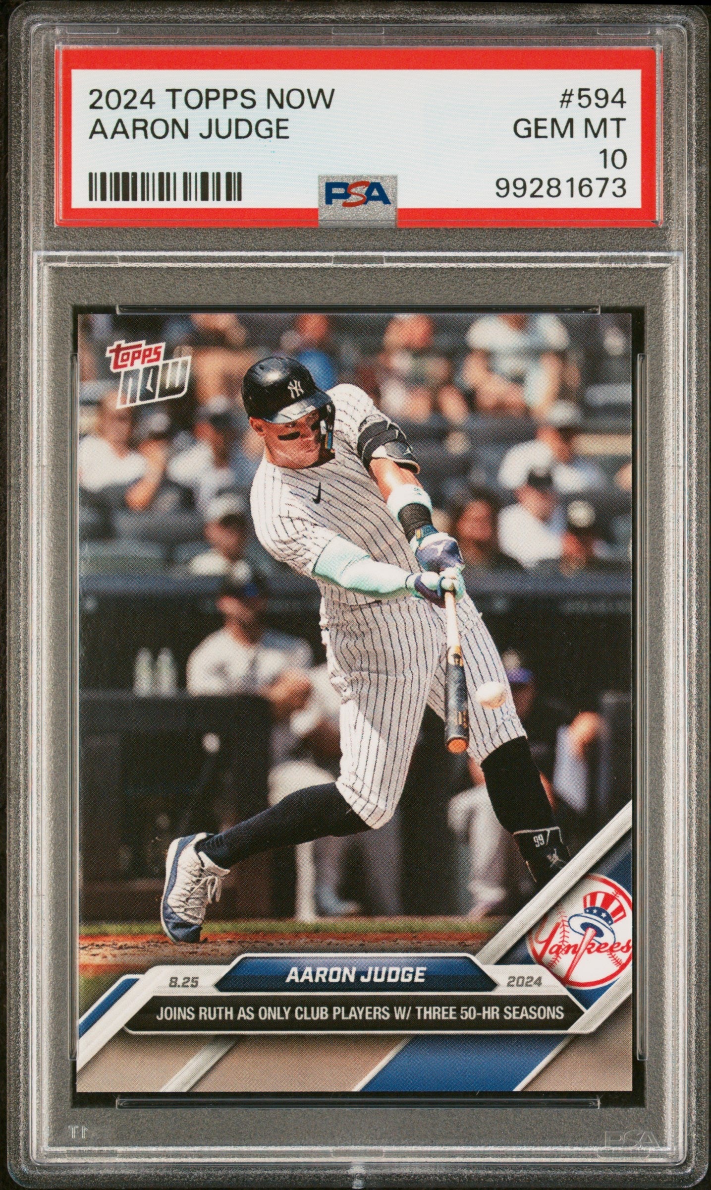 Graded 2024 Topps Now Aaron Judge #594 Baseball Card PSA 10 Gem Mint