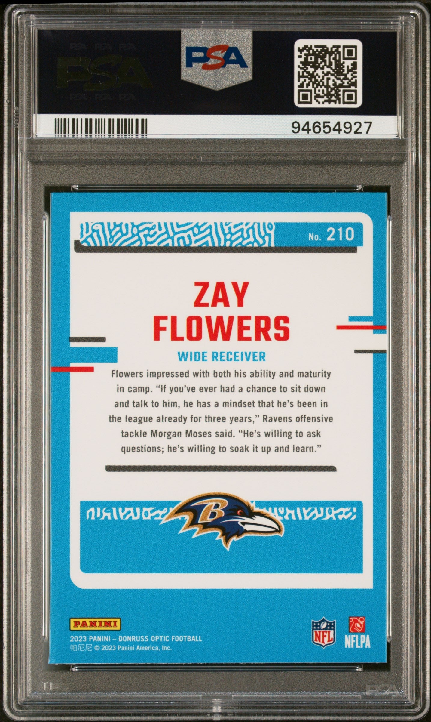 Graded 2023 Panini Donruss Optic Zay Flowers #210 Rookie RC Football Card PSA 10 Gem Mint - Sport Cards