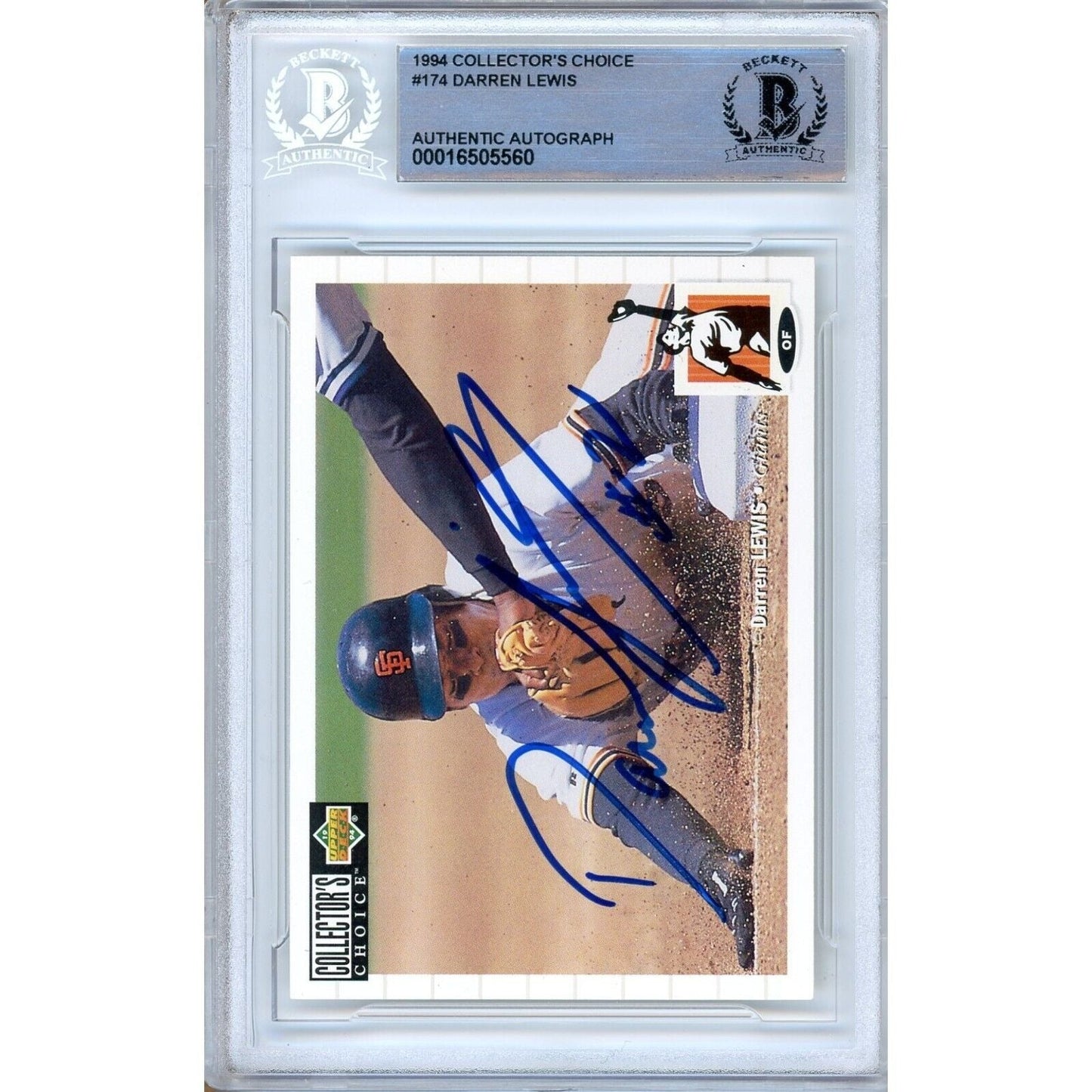 1994 UD Collectors Choice #174 — Darren Lewis San Francisco Giants Autographed Trading Card — Beckett Authentication