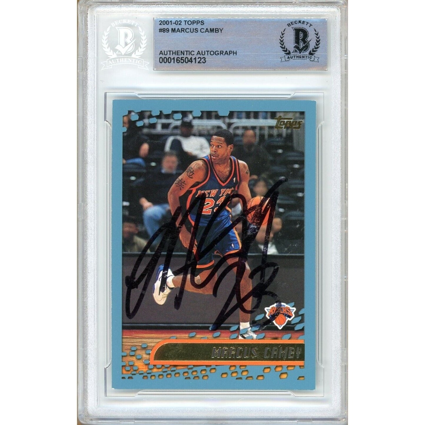 Marcus Camby New York Knicks Signed 2001-02 Topps Basketball Card BAS Auth Auto Slab