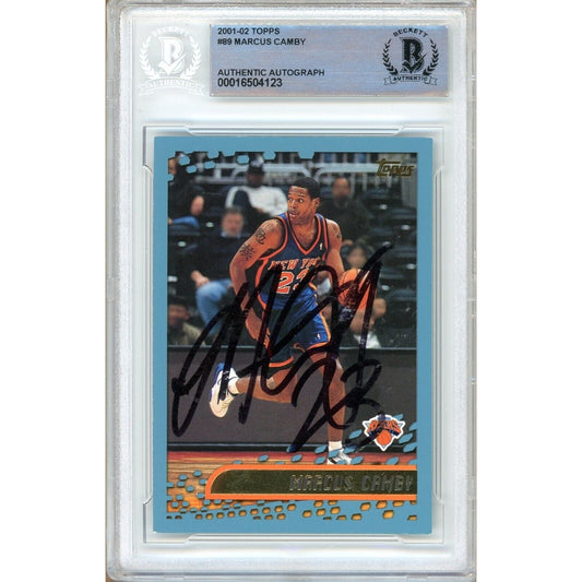 Marcus Camby New York Knicks Signed 2001-02 Topps Basketball Card BAS Auth Auto Slab