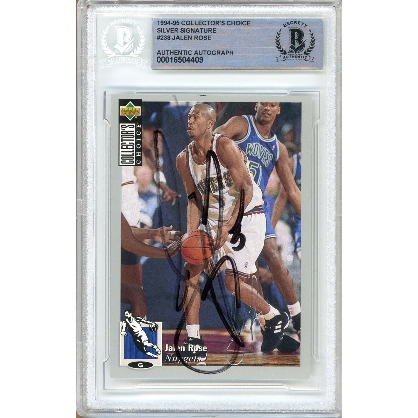 1994-95 UD Collectors Choice #238 — Jalen Rose Denver Nuggets Autographed Trading Card — Beckett Authentication